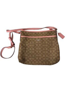 Coach F58285 Outline Signature File Bag Crossbody Khaki & Pink Coquette Preppy